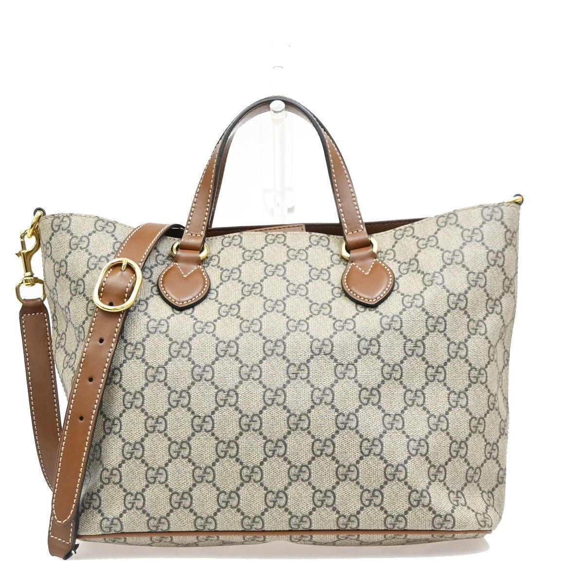 Gucci Convertible Soft Gg Coated Canvas With Leather Brown Canvas Tote Bag Bag (Pre-Owned)