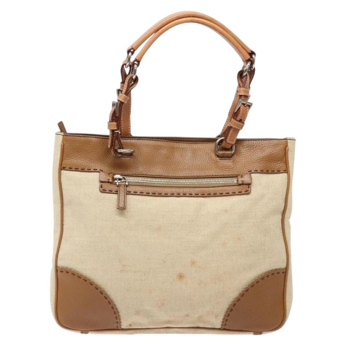 Prada Vintage Convertible Tote Canvas And Leather Beige Canvas Tote Bag Bag (Pre-Owned)
