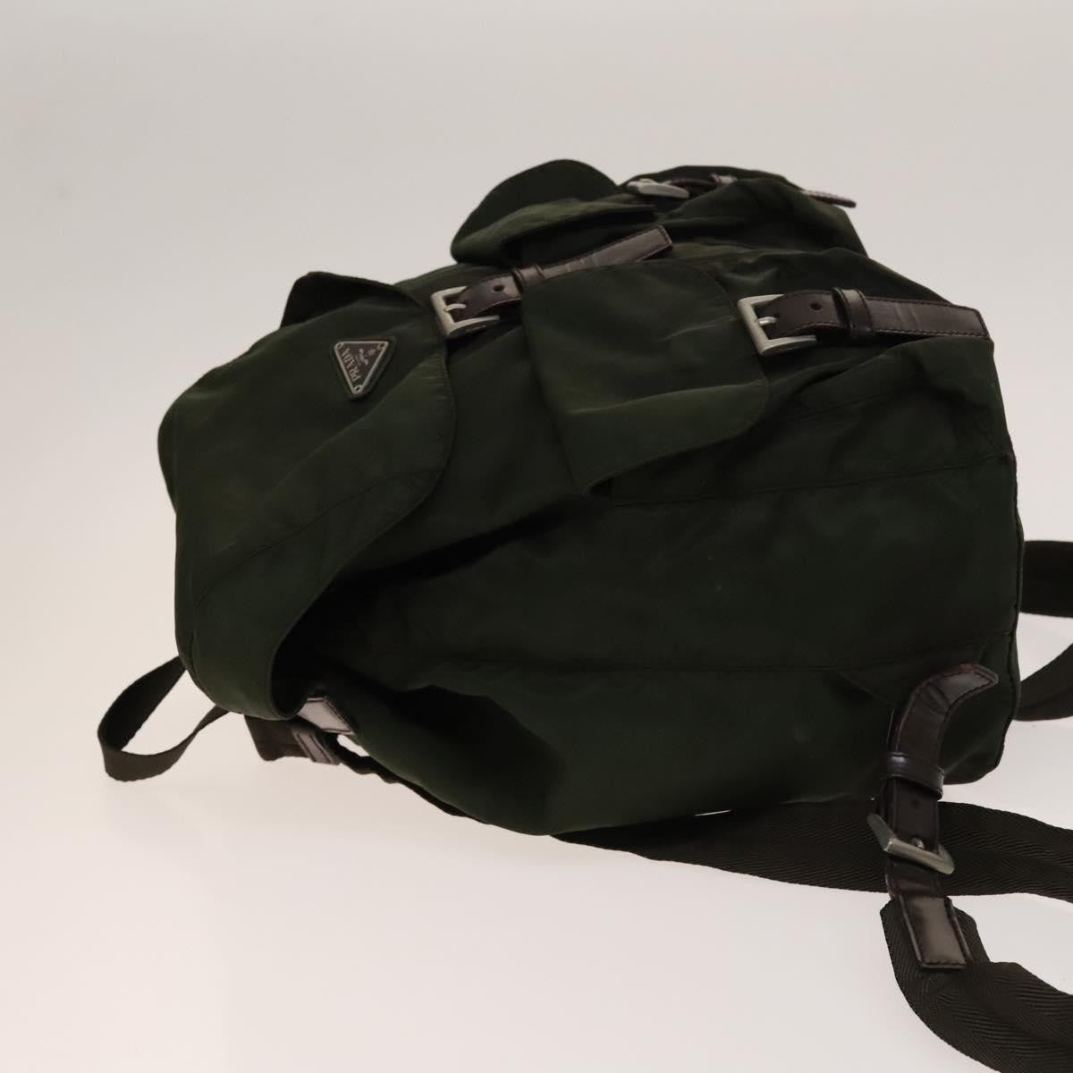 Prada Vela Double Front Pocket Tessuto With Saffiano Leather Khaki Nylon Backpack Bag (Pre-Owned)