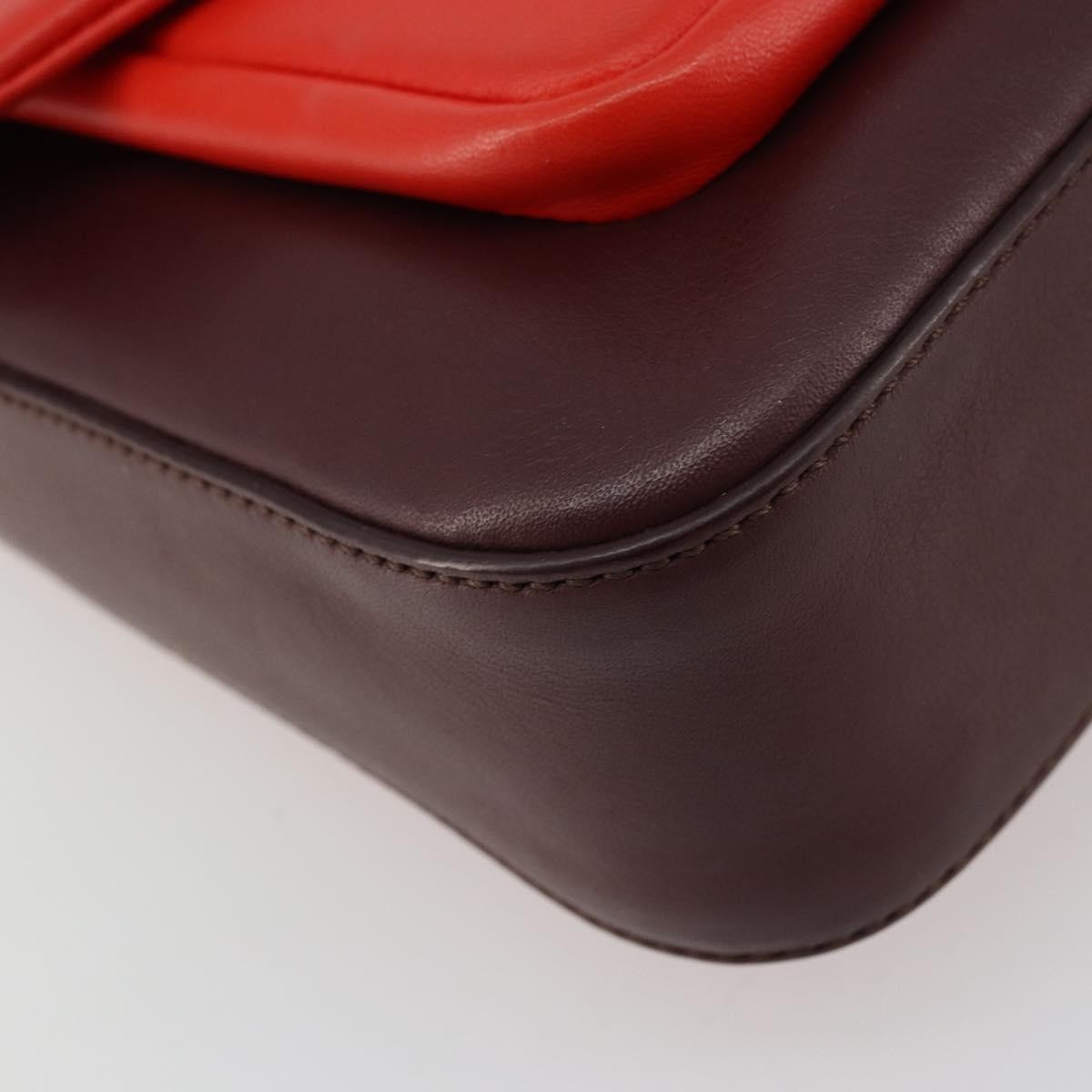 Fendi Be Baguette Flap Leather Red Leather Handbag (Pre-Owned)