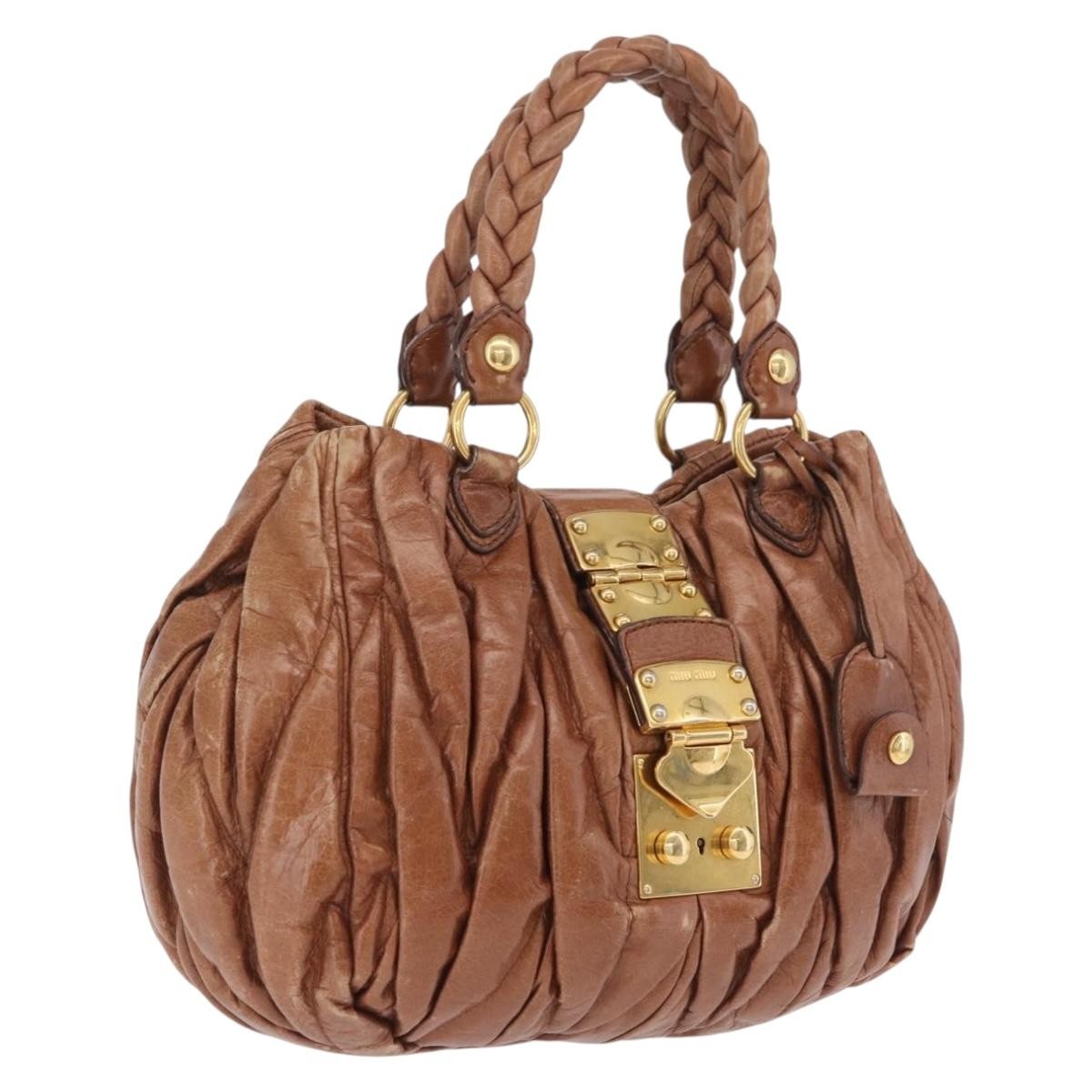 Miu Miu Coffer Satchel Matelasse Leather Brown Leather Handbag (Pre-Owned)