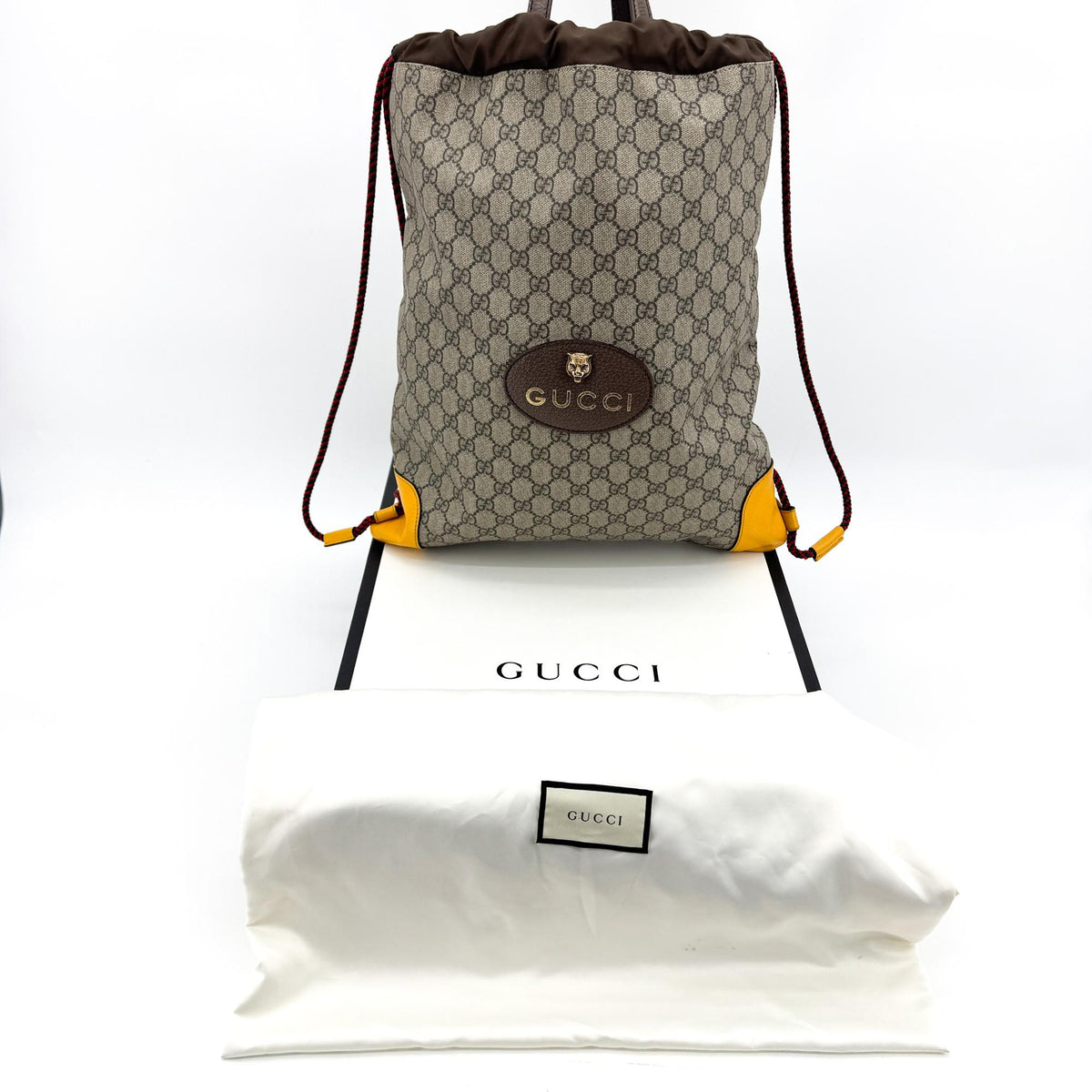 Gucci Neo Vintage Drawstring Gg Coated Canvas Brown Canvas Backpack Bag (Pre-Owned)