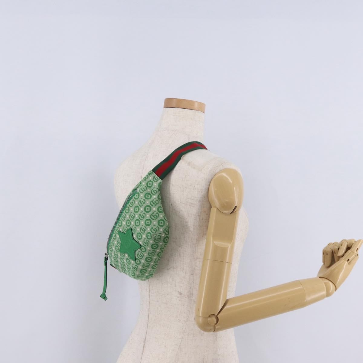 Gucci Children's Belt Gg Canvas Green Canvas Handbag (Pre-Owned)