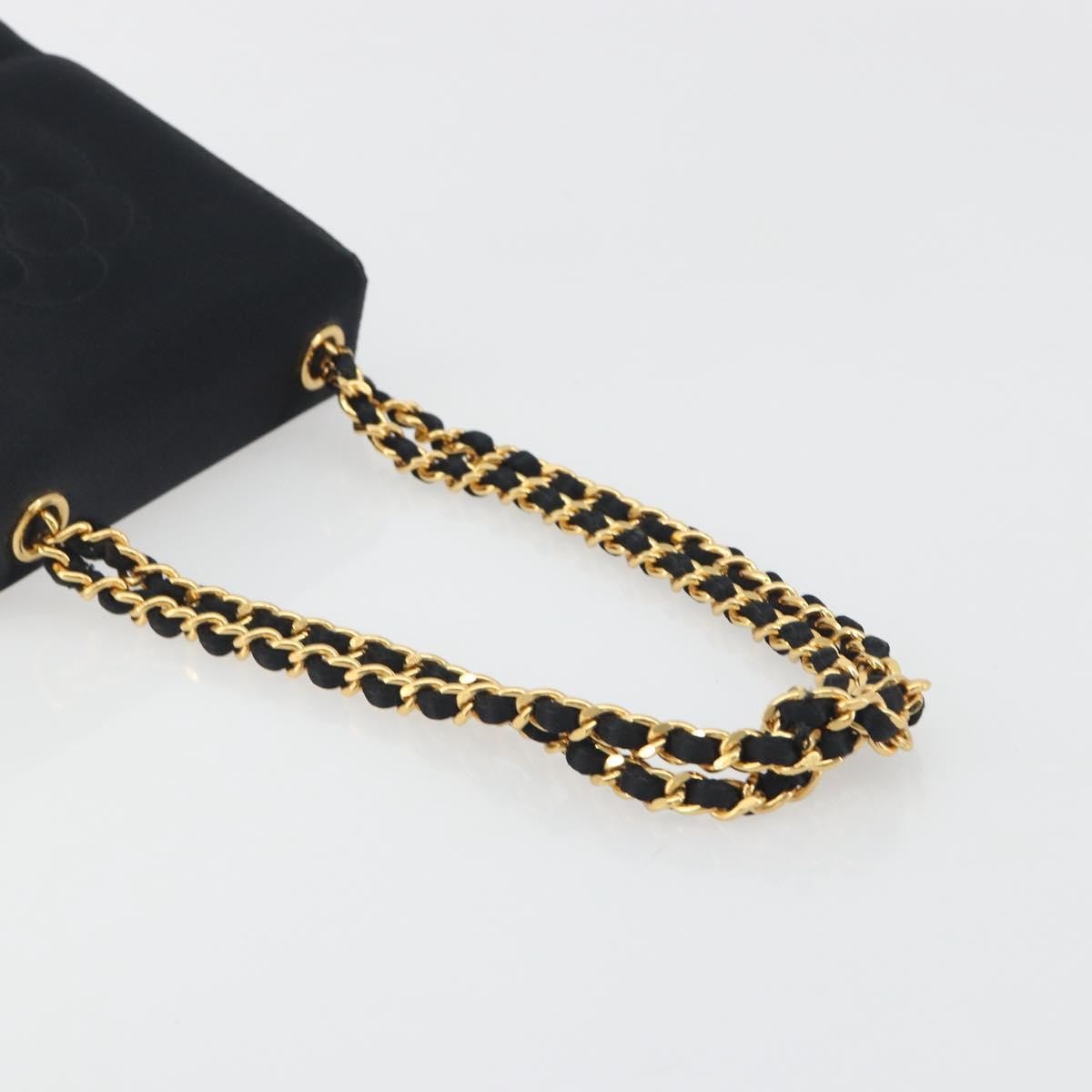 Chanel Vintage Camellia Flap Satin Black Satin Handbag (Pre-Owned)