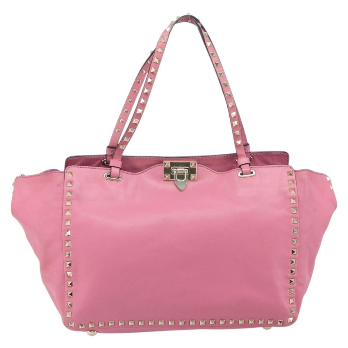 Valentino Garavani Rockstud Tote Soft Leather Pink Leather Tote Bag Bag (Pre-Owned)