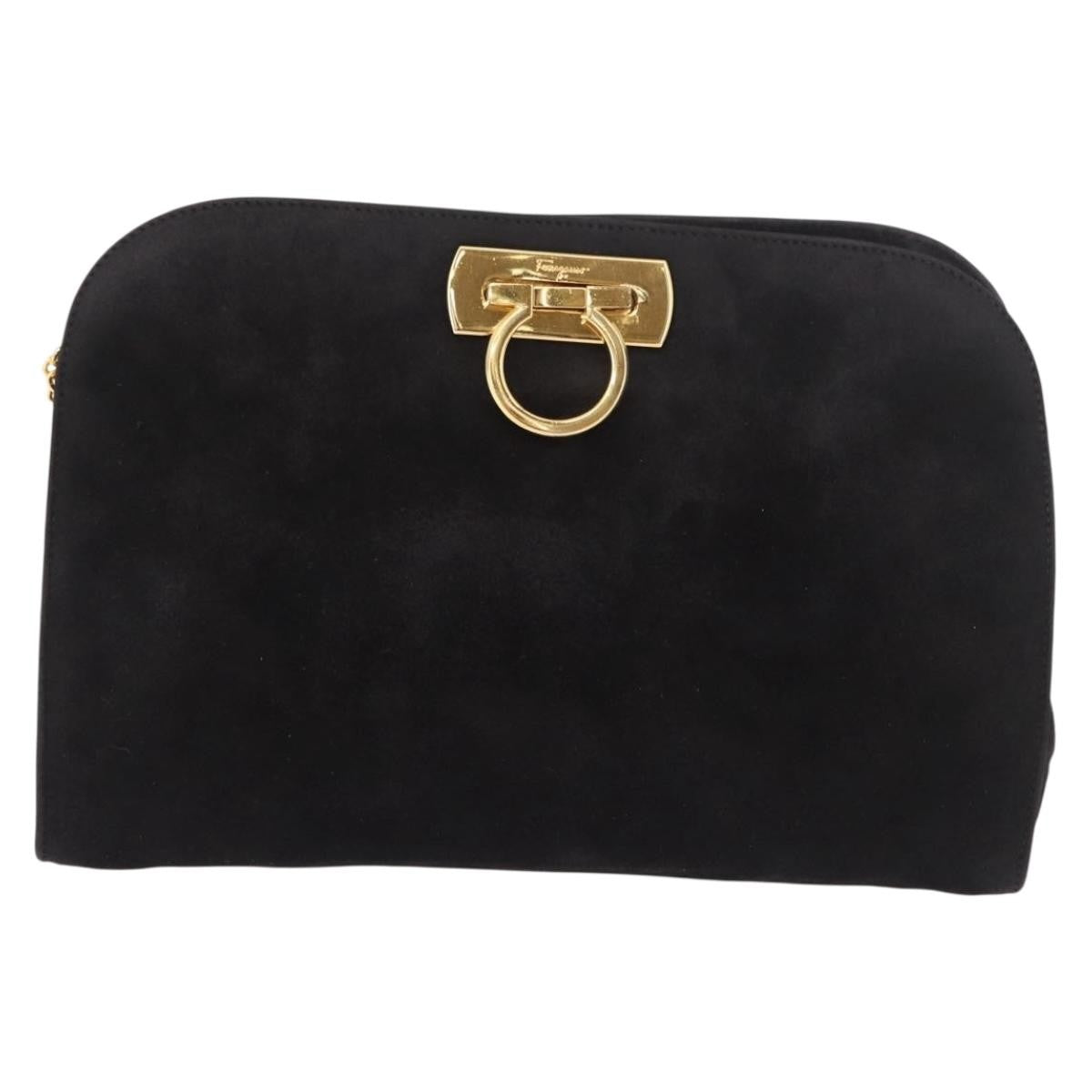 Salvatore Ferragamo Gancini Chain Suede Black Suede Shoulder Bag Bag (Pre-Owned)