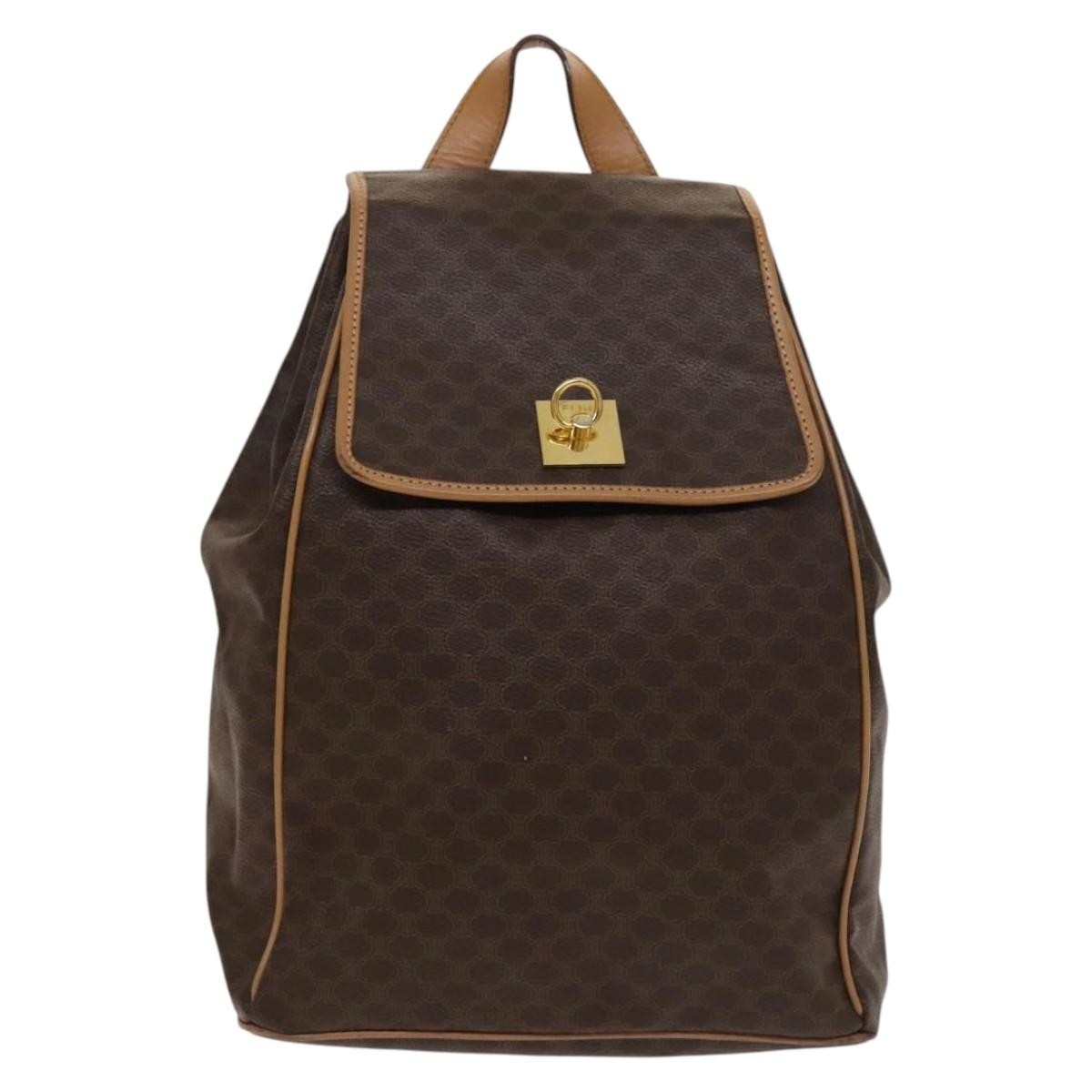 Celine Vintage Drawstring Flap Macadam Coated Canvas Brown Canvas Backpack Bag (Pre-Owned)