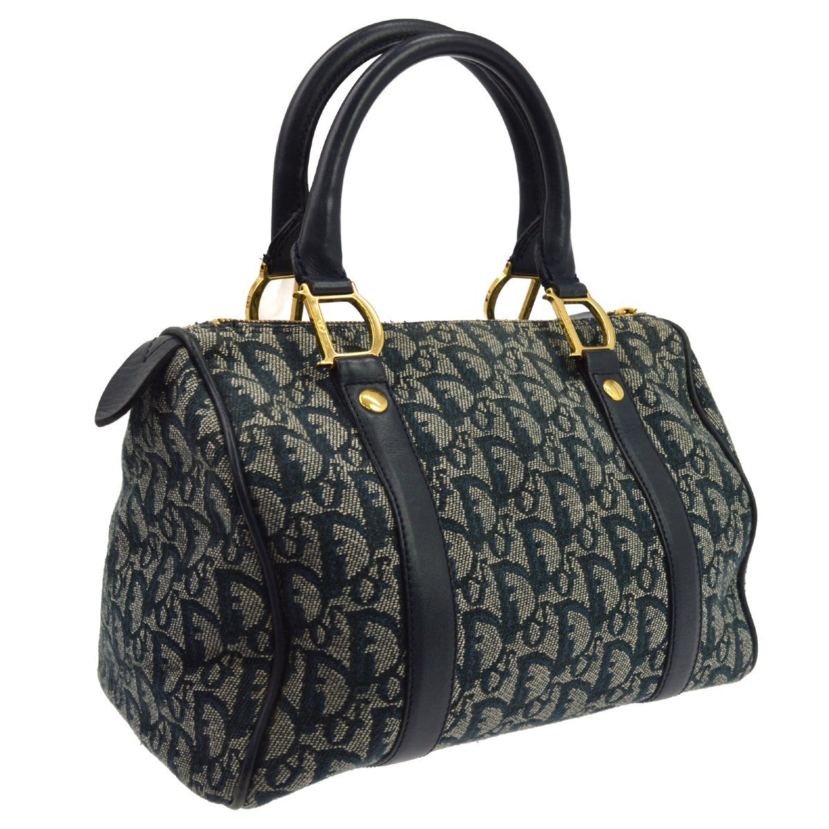 Christian Dior Vintage Trotter Boston Diorissimo Canvas Navy Canvas Handbag (Pre-Owned)