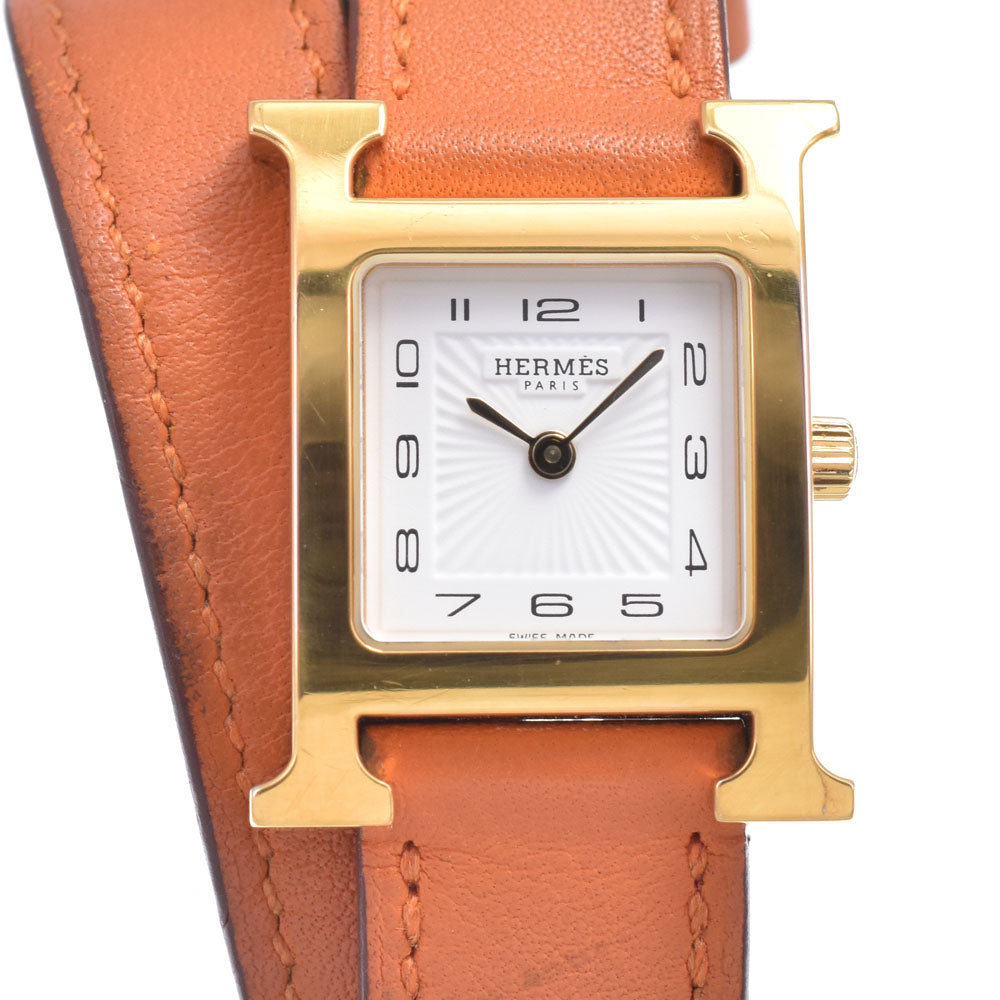 Hermes Heure H Quartz Plated Metal And Leather Watch (Pre-Owned)