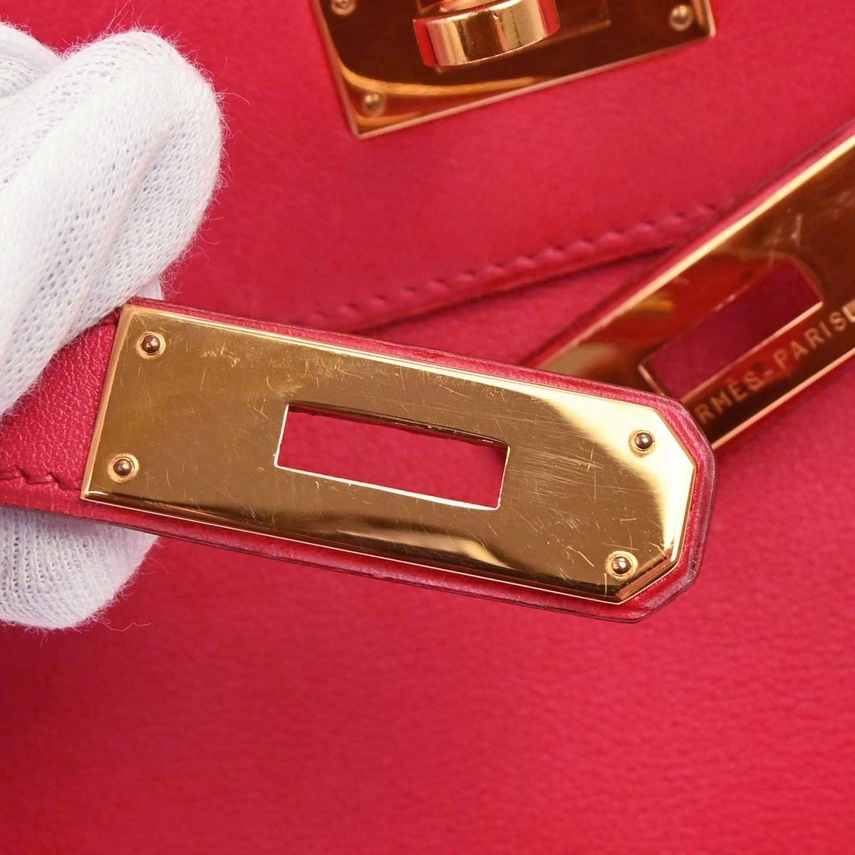 Hermes Kelly Red Evercalf With Gold Hardware Red Leather Handbag (Pre-Owned)