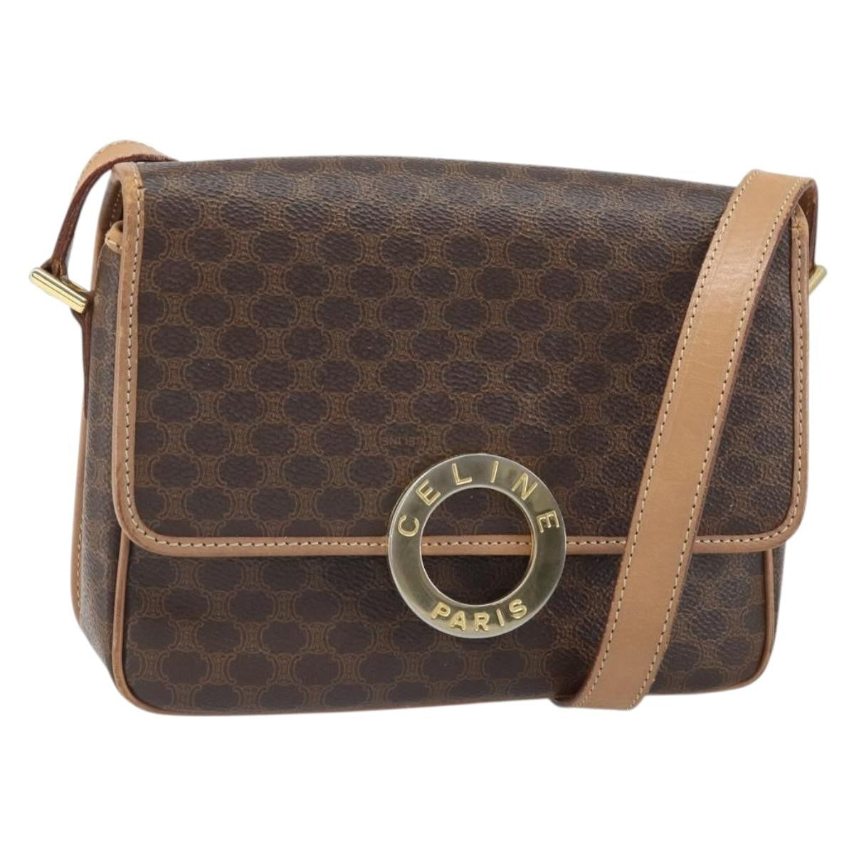 Celine Vintage Macadam Circle Logo Canvas And Leather Brown Pvc Shoulder Bag Bag (Pre-Owned)