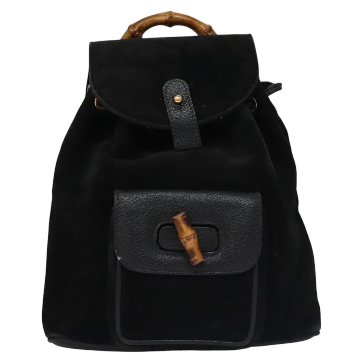 Gucci Gucci Bamboo Daim Black Suede Backpack Bag (Pre-Owned)