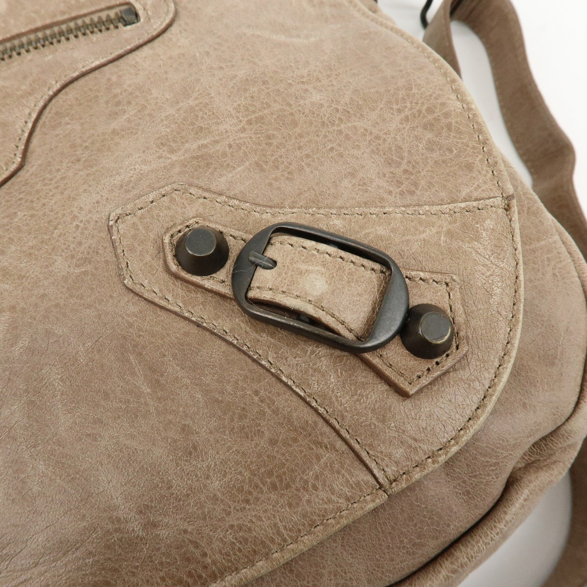 Balenciaga Classic Studs Folk Messenger Leather Brown Leather Crossbody Bag Bag (Pre-Owned)