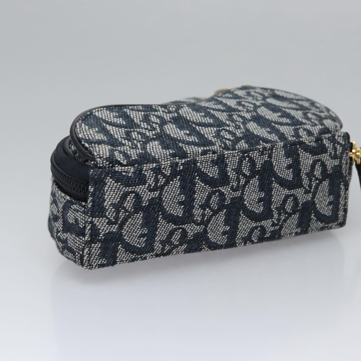 Christian Dior Vintage Saddle Coin Purse Diorissimo Canvas Navy Canvas Bag (Pre-Owned)