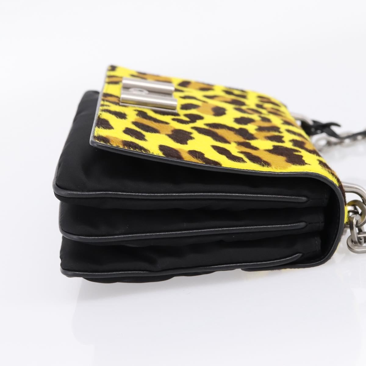Prada Chain Flap Leather With Pony Hair Yellow Leather Shoulder Bag Bag (Pre-Owned)