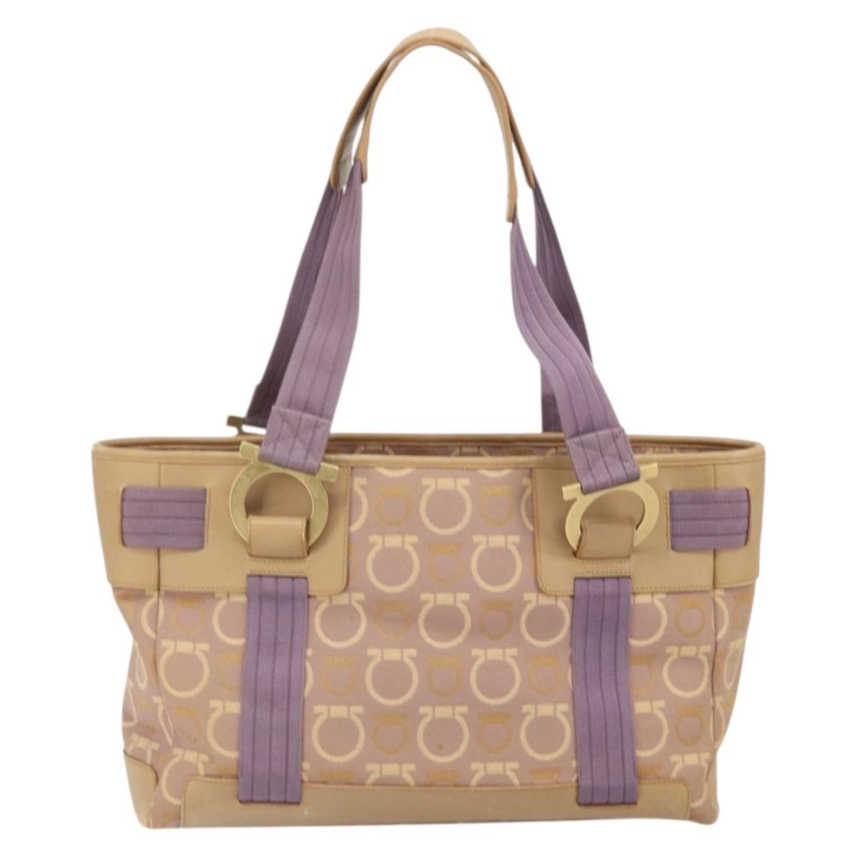 Salvatore Ferragamo Gancini Tote Canvas Purple Canvas Tote Bag Bag (Pre-Owned)