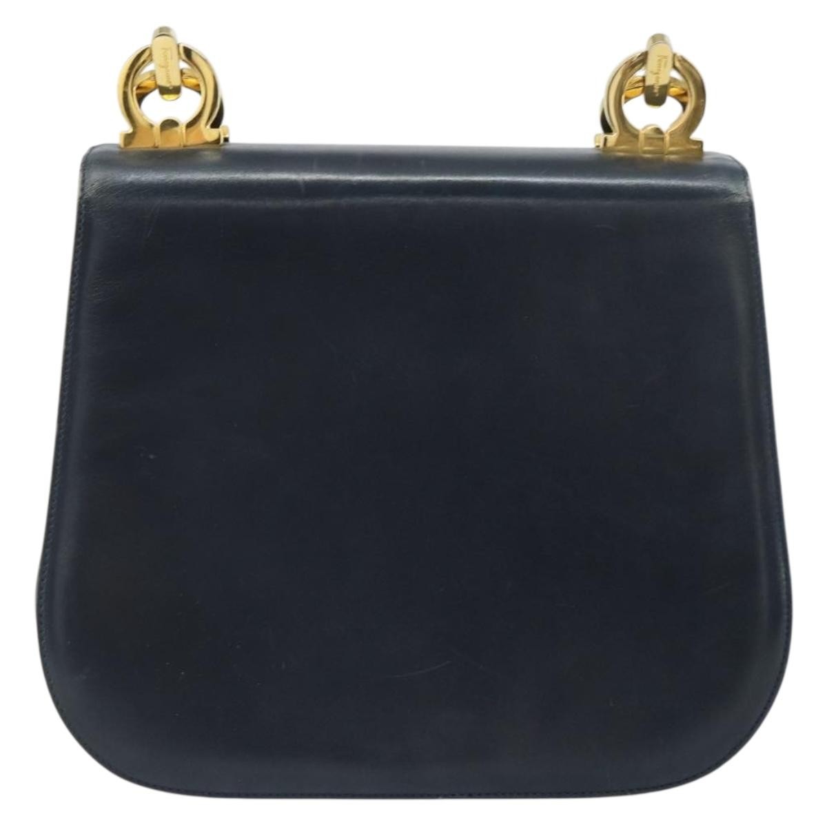 Salvatore Ferragamo Gancini Leather Navy Leather Shoulder Bag Bag (Pre-Owned)