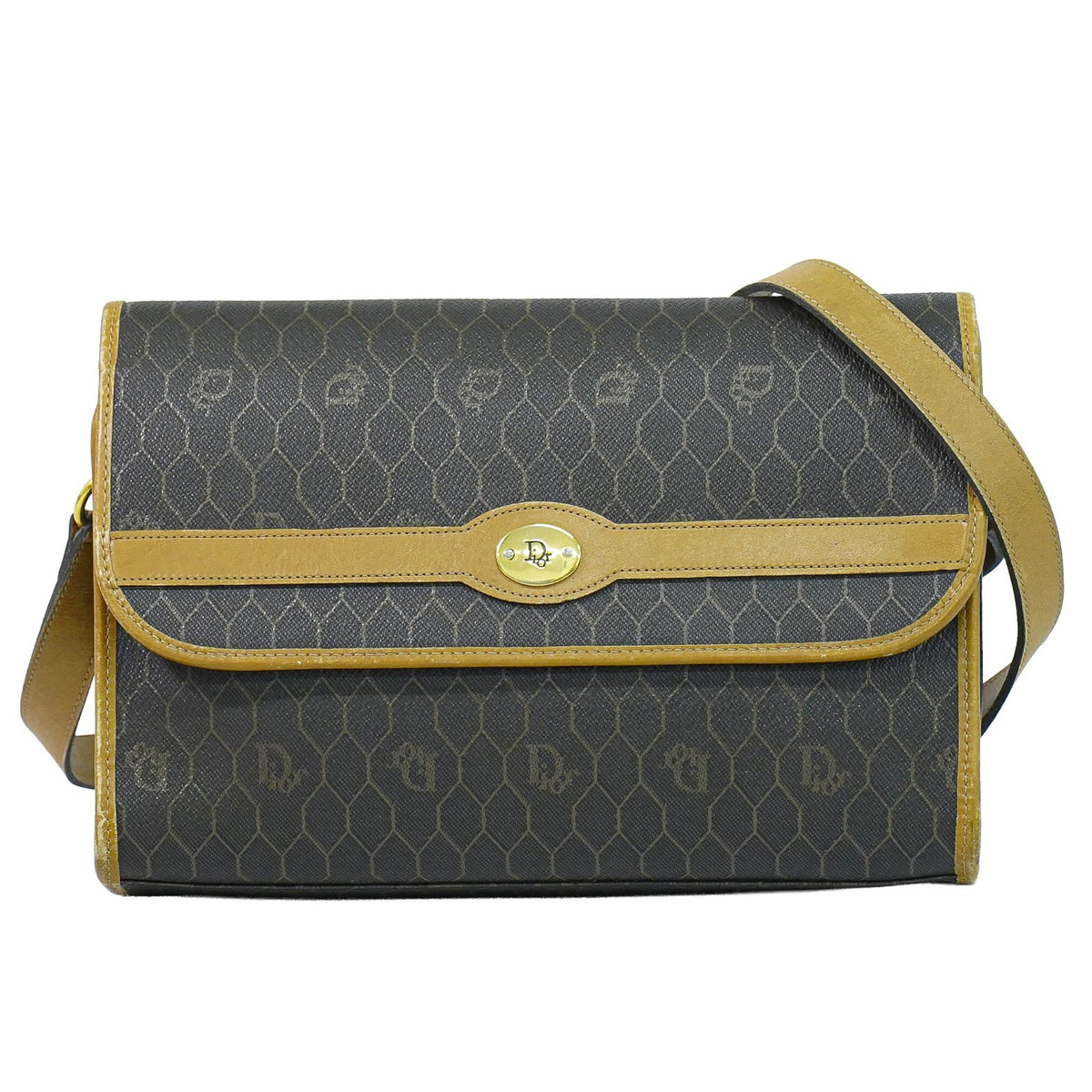 Christian Dior Vintage Honeycomb Canvas Black Canvas Shoulder Bag Bag (Pre-Owned)