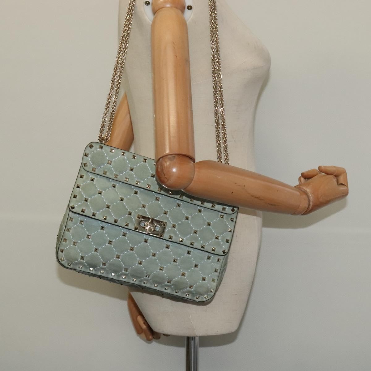 Valentino Garavani Rockstud Spike Flap Quilted Suede Blue Suede Handbag (Pre-Owned)