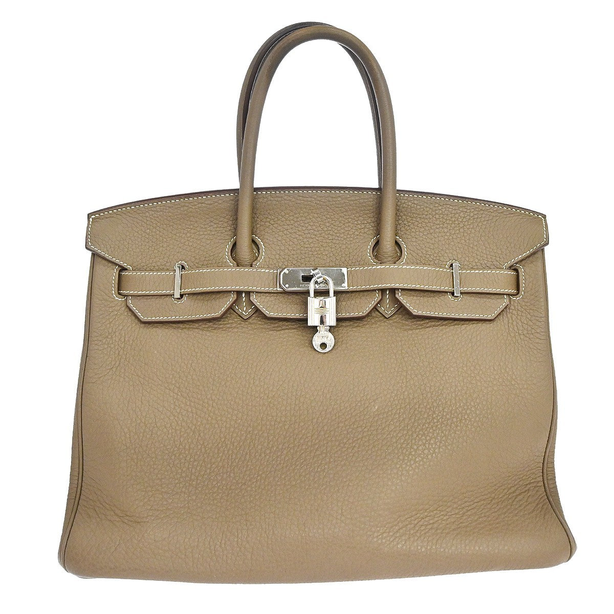 Hermes Birkin Grey Clemence With Palladium Hardware Beige Calfskin Handbag (Pre-Owned)