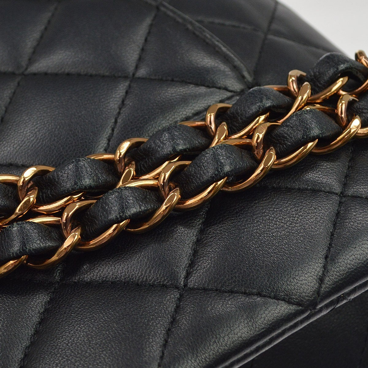 Chanel Classic Timeless Double Flap Quilted Lambskin Black Leather Handbag (Pre-Owned)