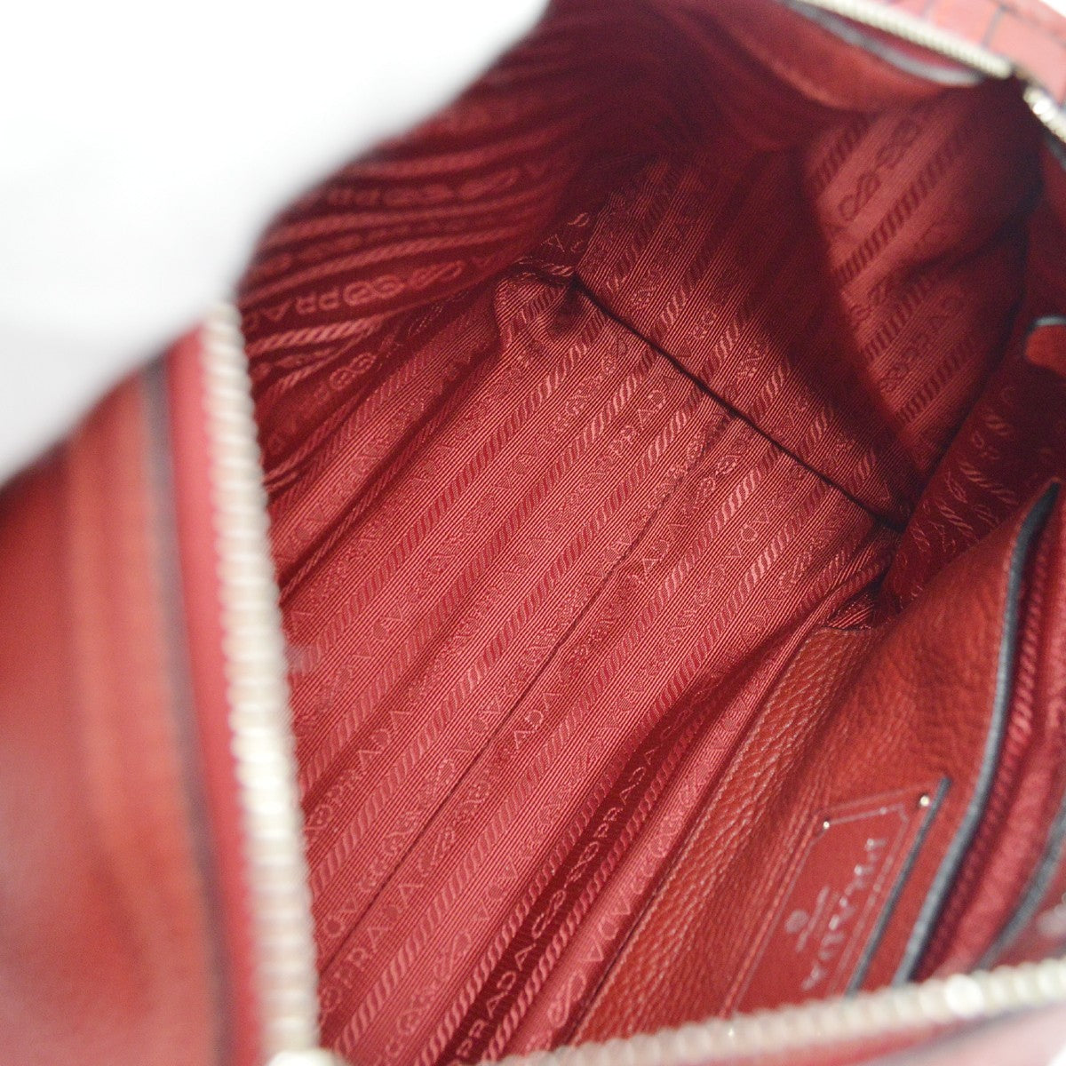 Prada Convertible Boston Vitello Daino Red Leather Handbag (Pre-Owned)