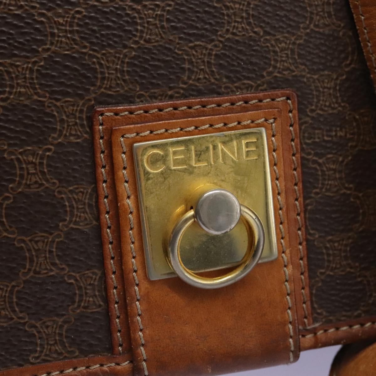 Celine Vintage Macadam Canvas And Leather Brown Canvas Shoulder Bag Bag (Pre-Owned)
