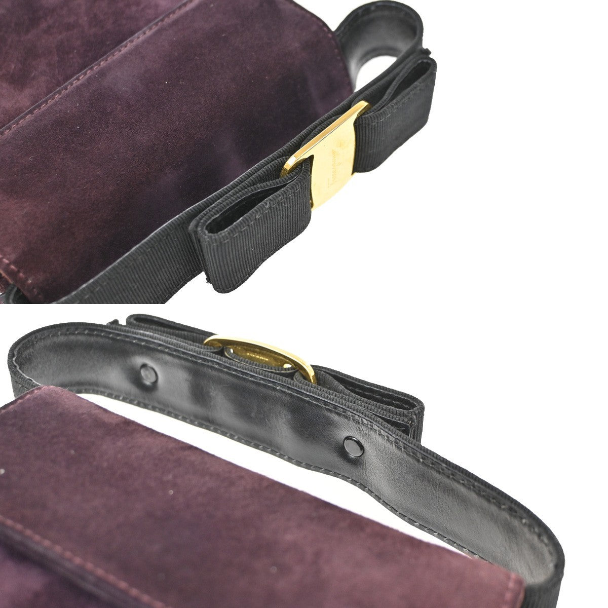 Salvatore Ferragamo Vintage Vara Bow Handle Shoulder Suede Purple Suede Handbag (Pre-Owned)