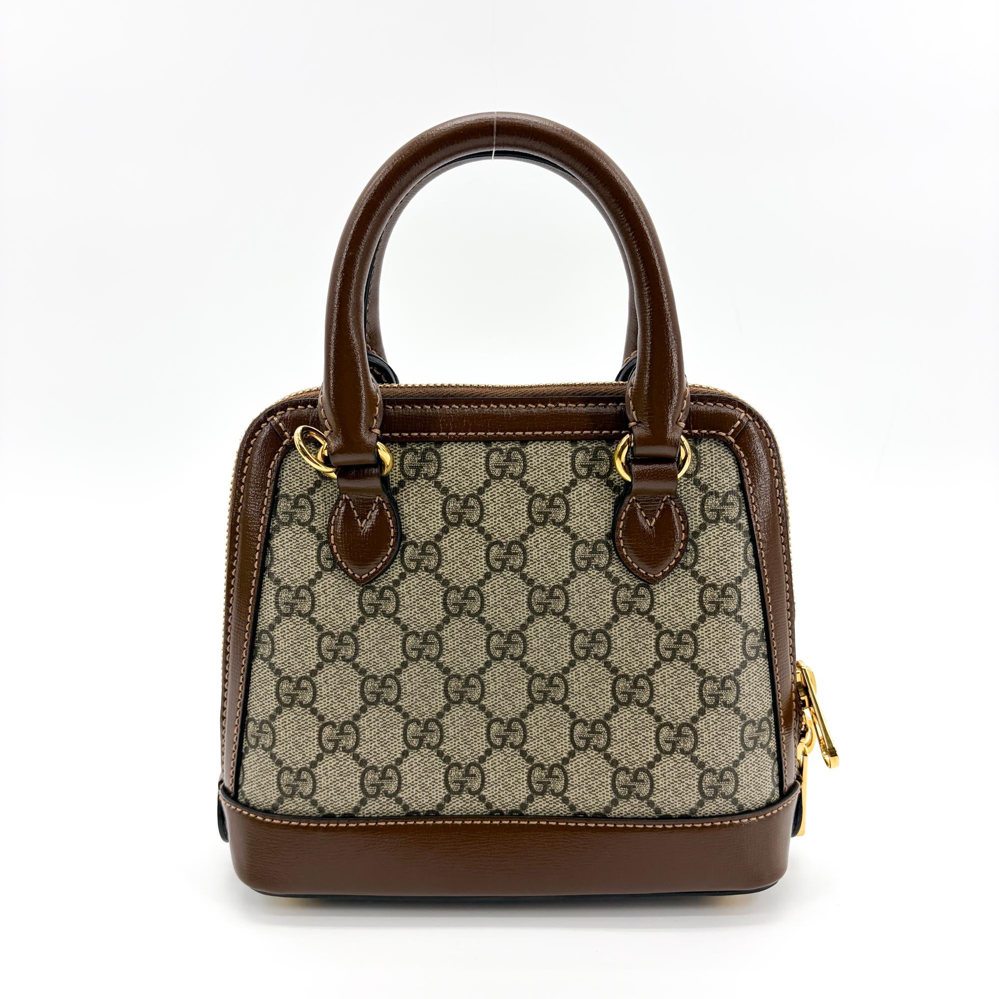 Gucci Horsebit 1955 Top Handle Gg Coated Canvas With Leather Brown Canvas Handbag (Pre-Owned)