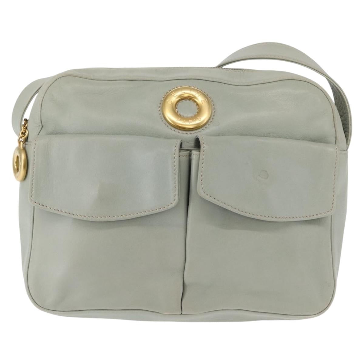 Celine Circle Logo Leather Green Leather Shoulder Bag Bag (Pre-Owned)