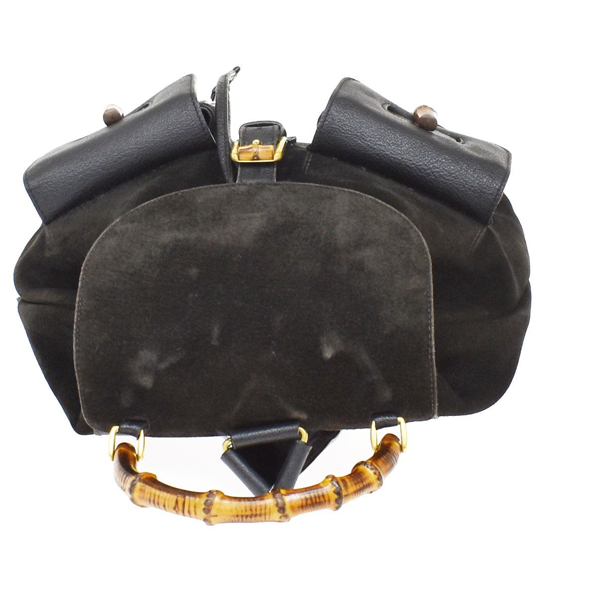 Gucci Vintage Bamboo Suede Black Suede Backpack Bag (Pre-Owned)