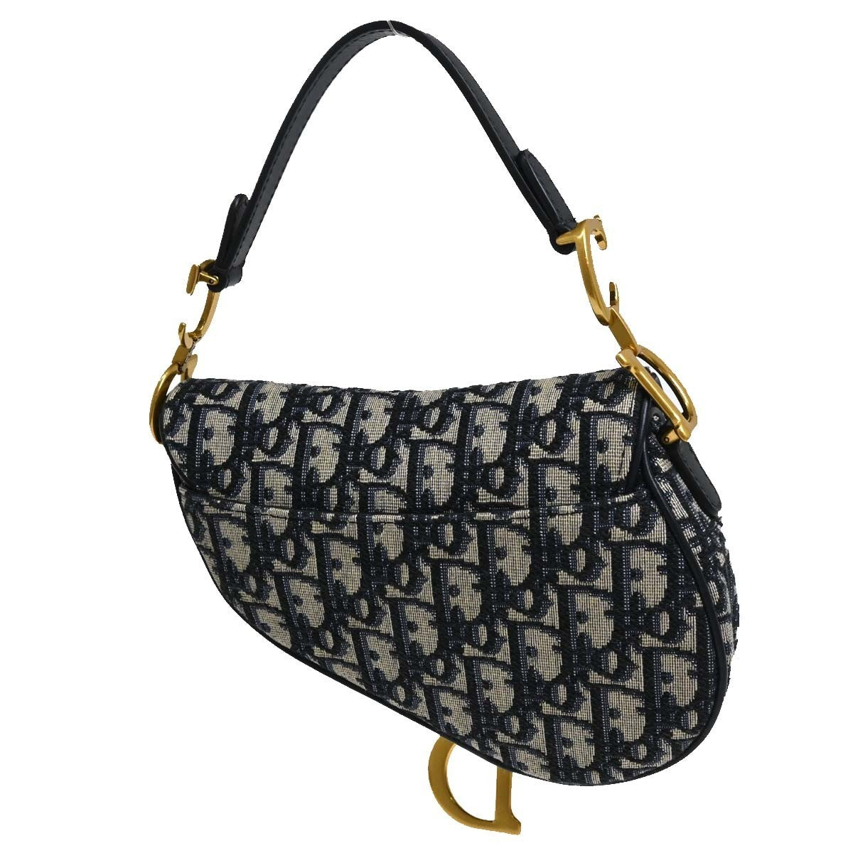 Christian Dior Saddle Oblique Canvas Navy Canvas Handbag (Pre-Owned)