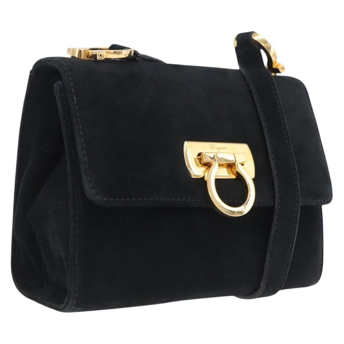 Salvatore Ferragamo Gancini Suede Navy Suede Crossbody Bag Bag (Pre-Owned)