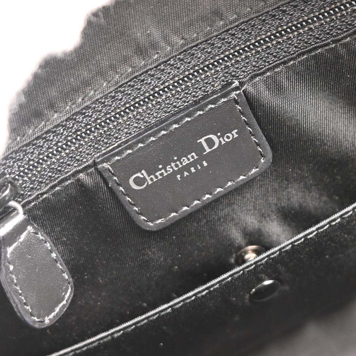 Christian Dior Vintage Saddle Bowler Diorissimo Canvas Black Canvas Handbag (Pre-Owned)