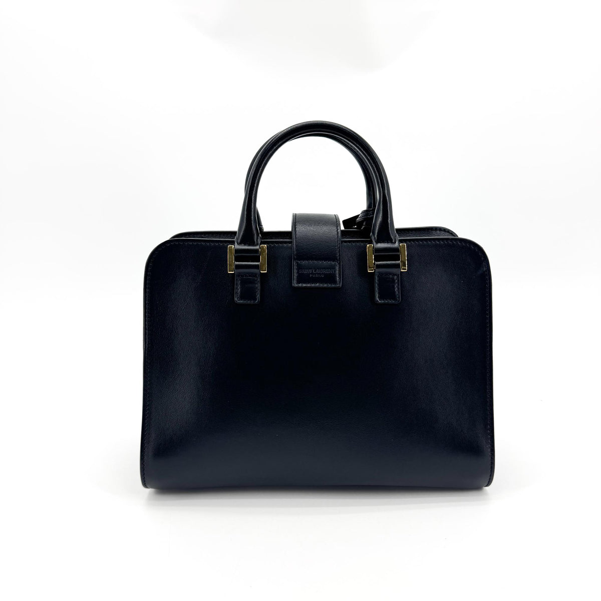 Saint Laurent Convertible Monogram Cabas Leather Black Leather Tote Bag Bag (Pre-Owned)