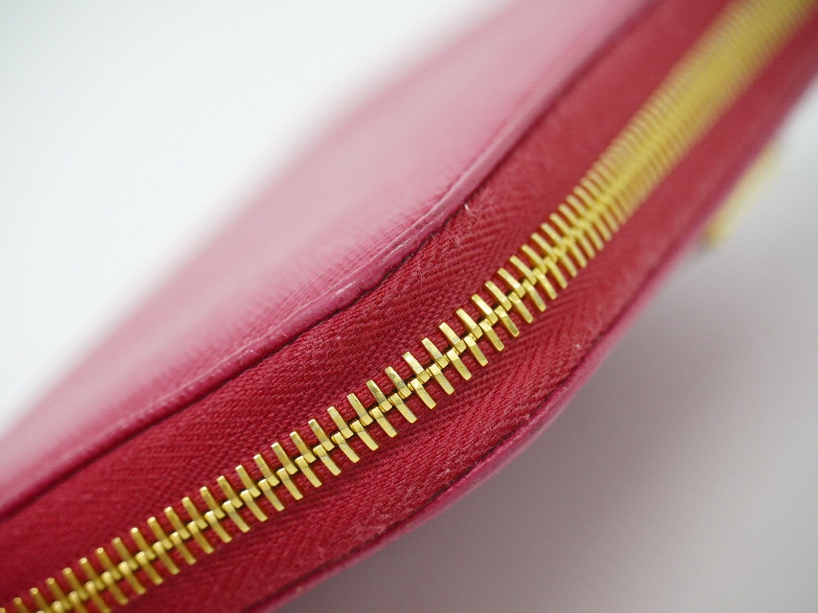 Prada Zip Around Tab Saffiano Leather Pink Leather Wallets Accessory (Pre-Owned)