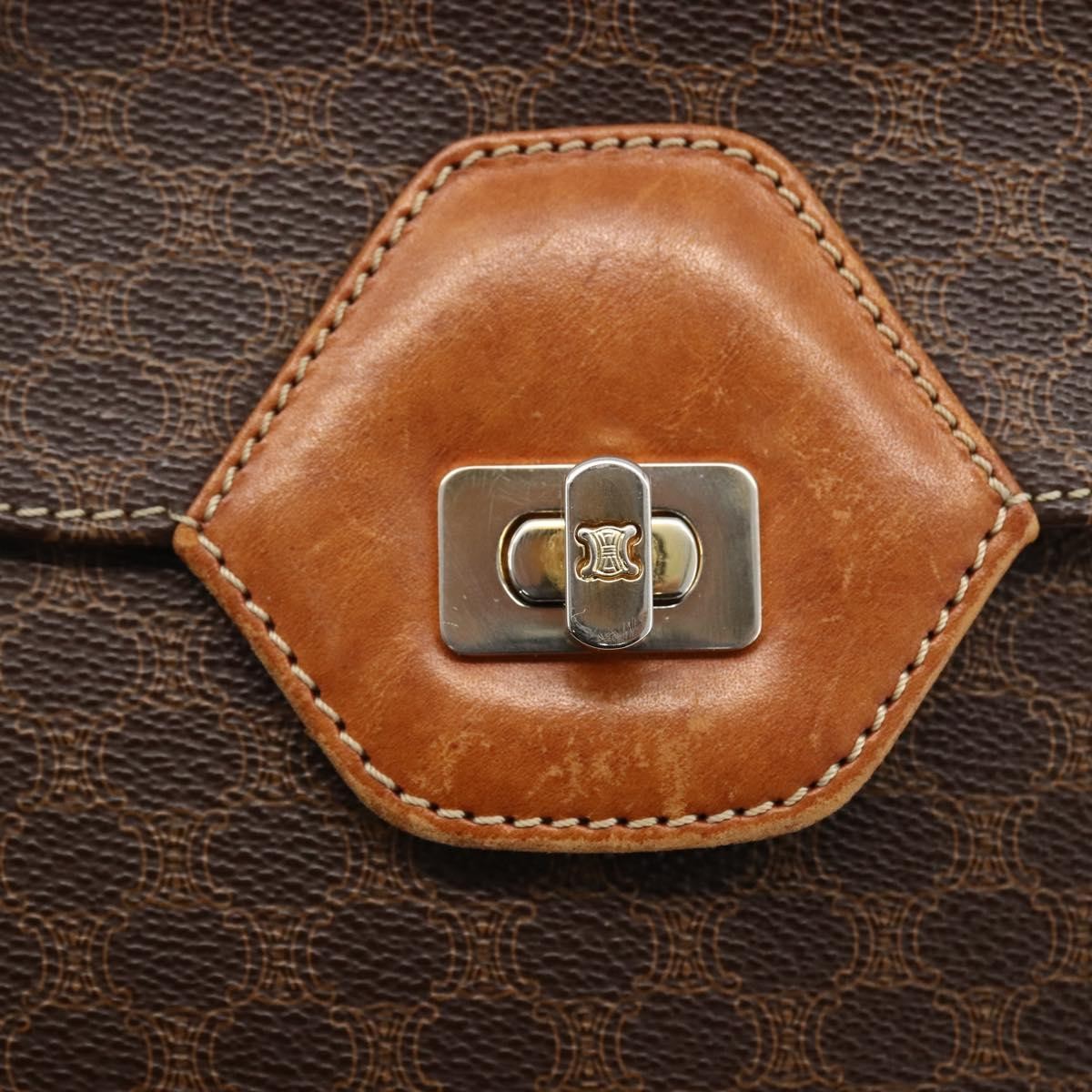Celine Vintage Macadam Canvas And Leather Brown Canvas Handbag (Pre-Owned)