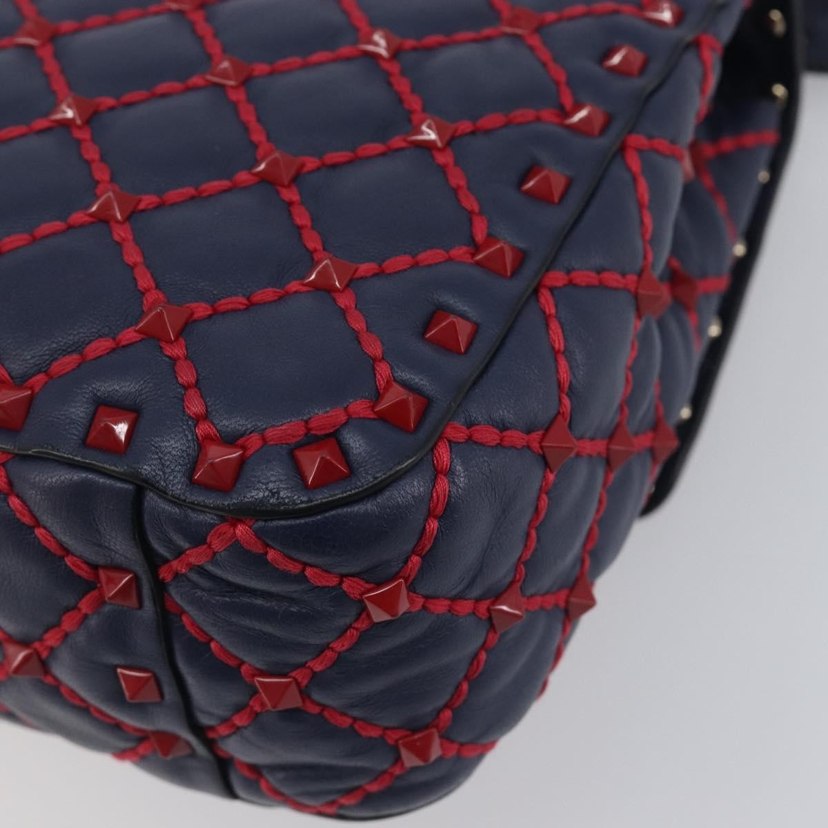 Valentino Garavani Rockstud Spike Flap Quilted Leather Navy Leather Shoulder Bag Bag (Pre-Owned)
