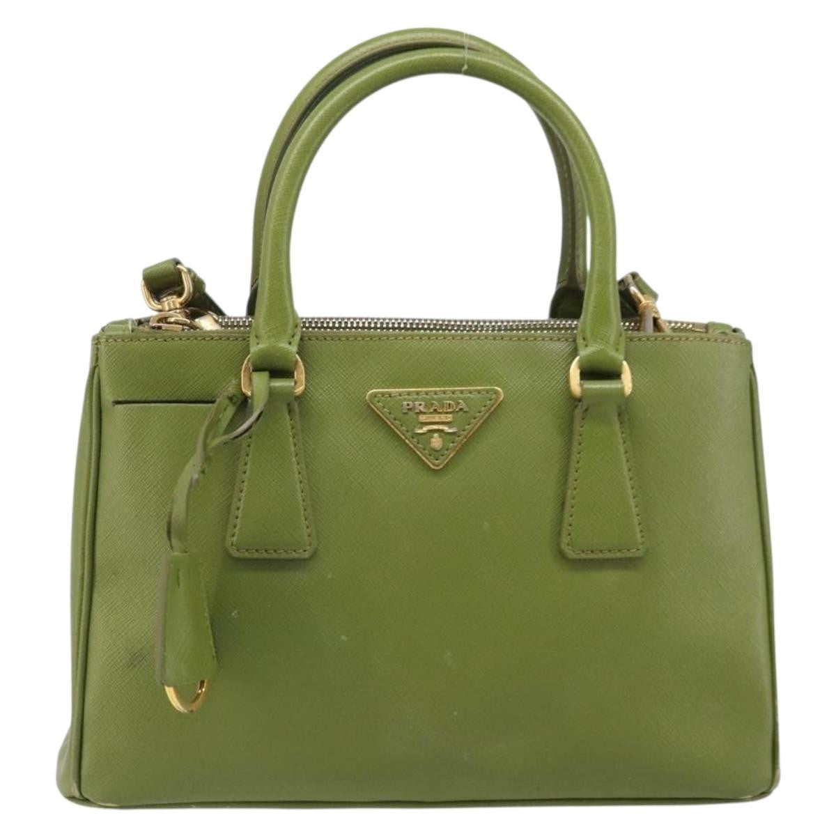 Prada Galleria Strap Leather Green Leather Handbag (Pre-Owned)