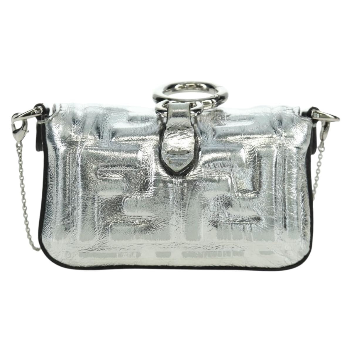 Fendi Baguette Nm Zucca Embossed Leather Silver Canvas Handbag (Pre-Owned)