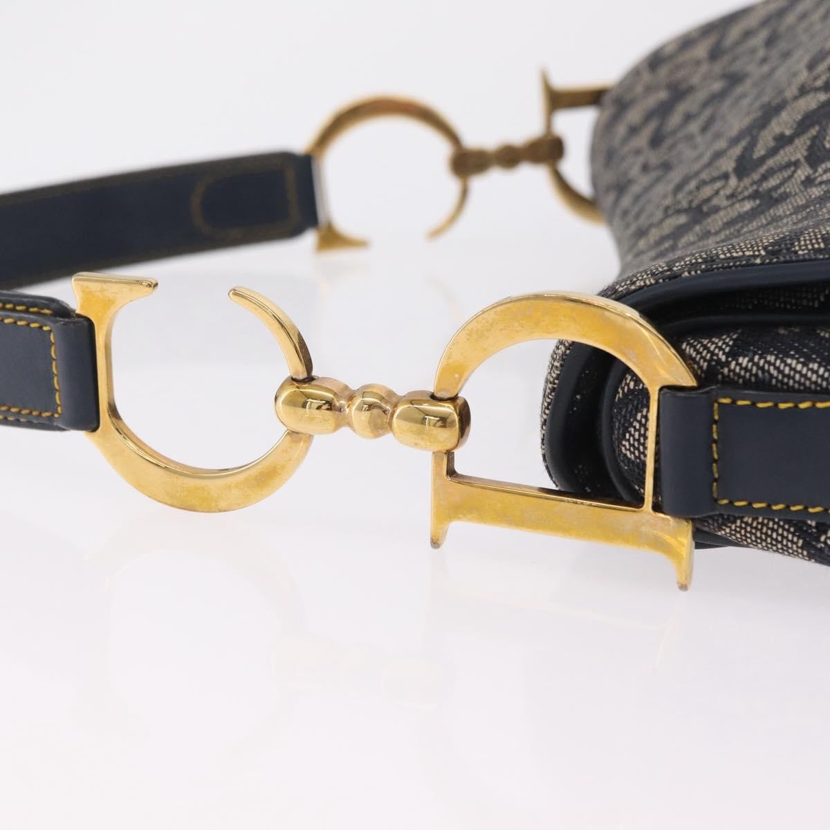 Christian Dior Vintage Double Saddle Diorissimo Canvas Navy Canvas Handbag (Pre-Owned)