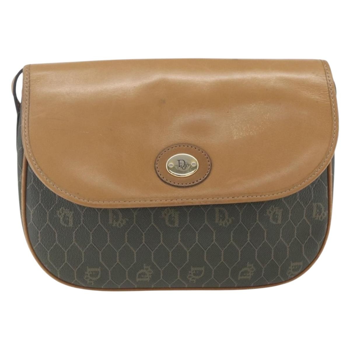 Christian Dior Vintage Honeycomb Flap Canvas And Leather Khaki Canvas Shoulder Bag Bag (Pre-Owned)