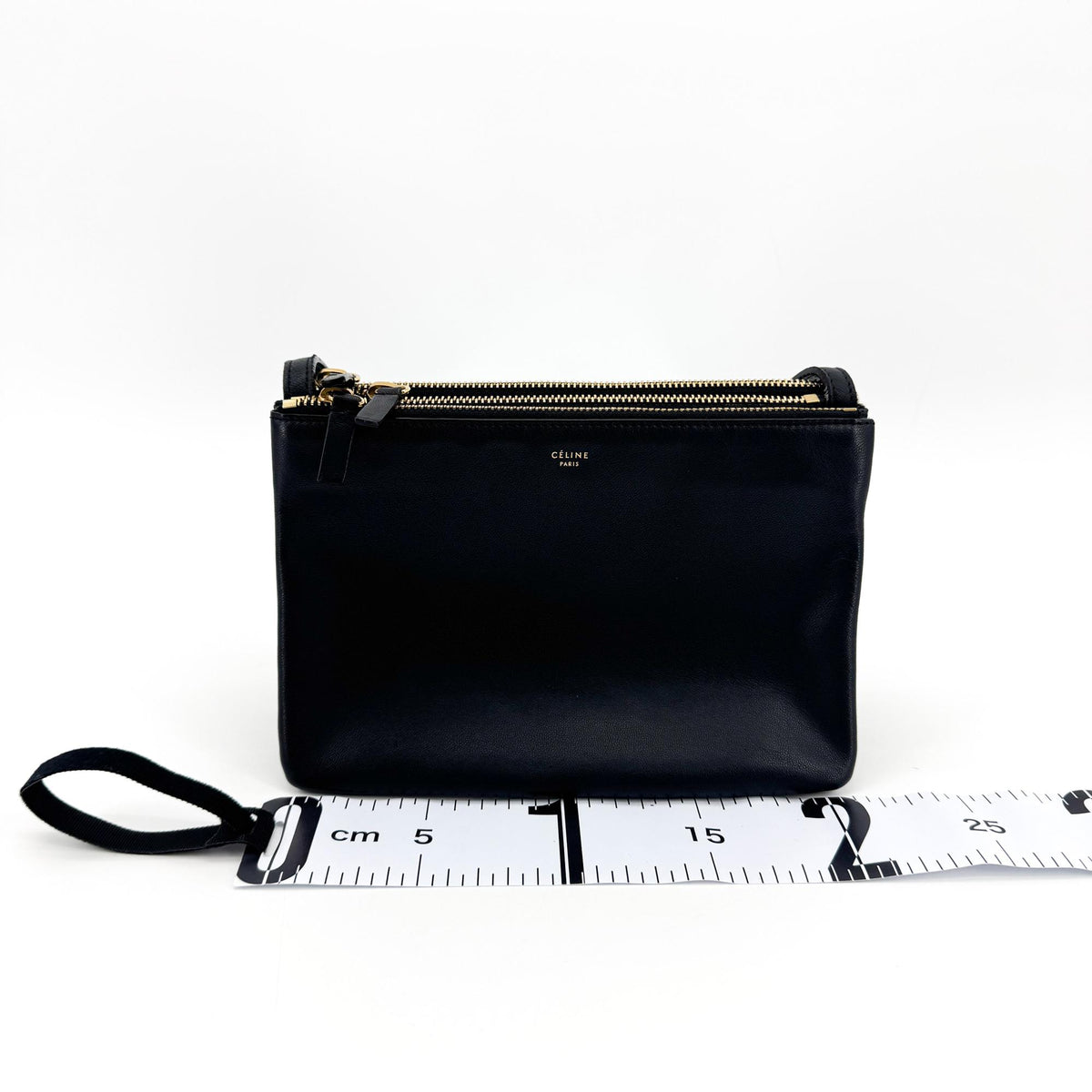 Celine Trio Zip Clutch Leather Black Leather Clutche & Pouche Bag (Pre-Owned)
