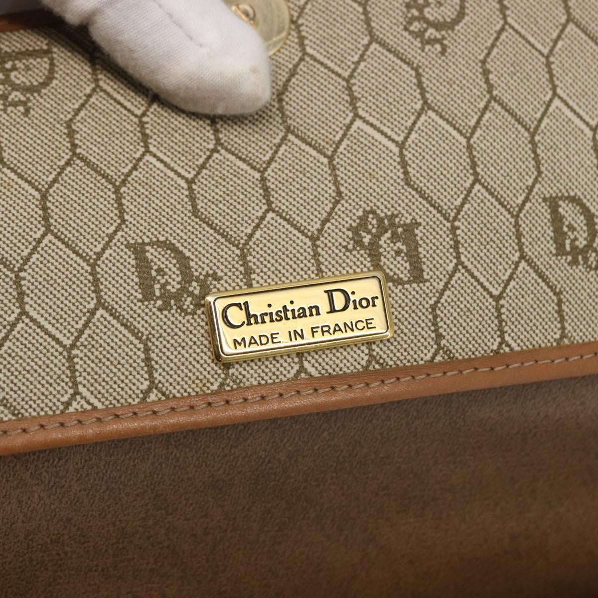 Christian Dior Vintage Honeycomb Chain Canvas Beige Canvas Shoulder Bag Bag (Pre-Owned)