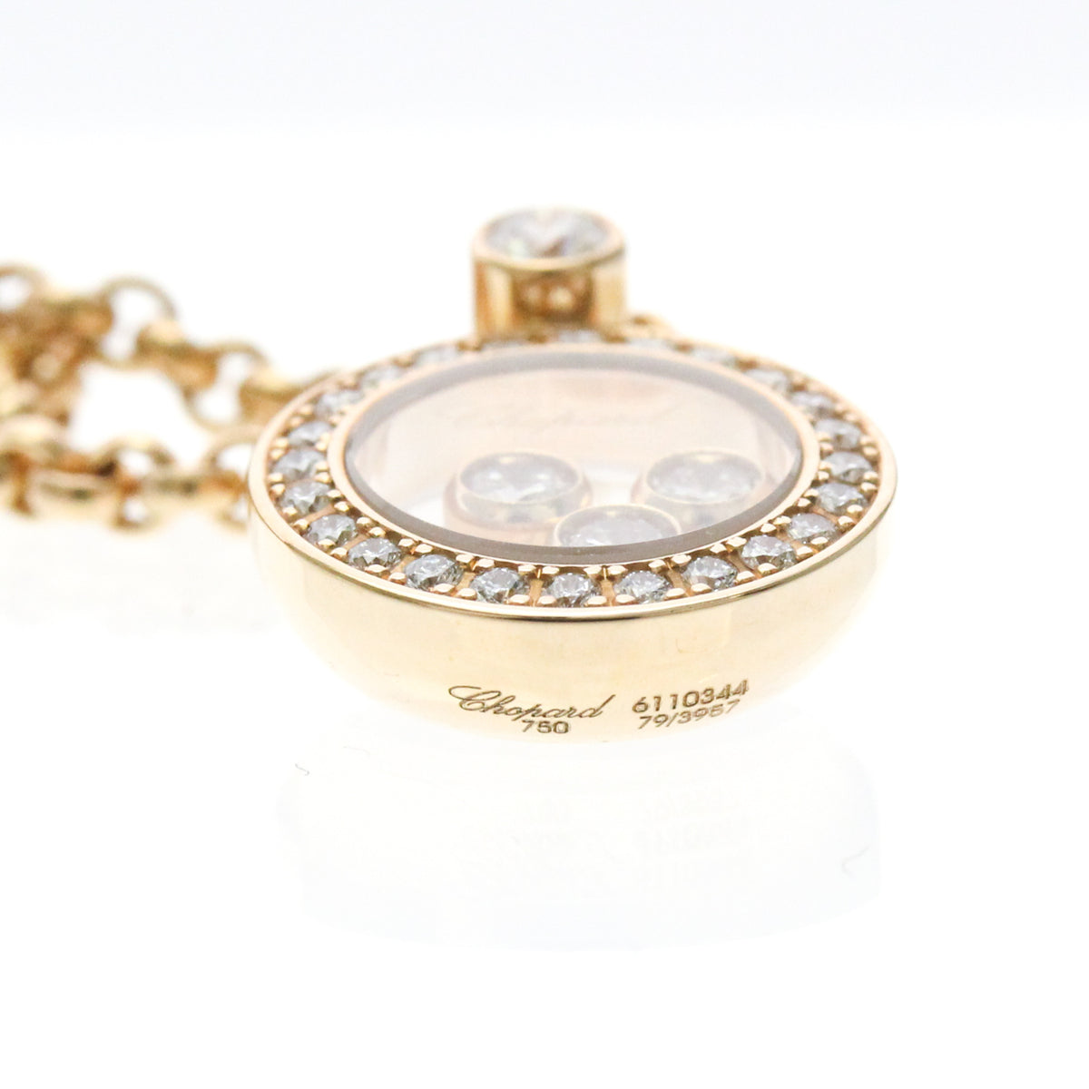 Chopard Happy Diamonds Round Pendant 18K Yellow Gold With Diamonds And 3 Floating Diamonds Gold Pink_Gold Necklace Jewelry (Pre-Owned)