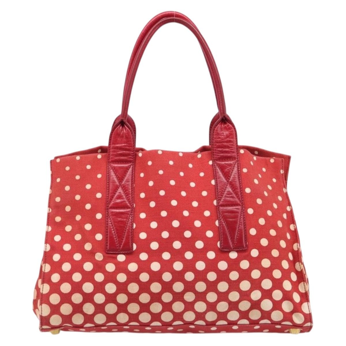 Miu Miu Beau Top Handle Leather Red Canvas Handbag (Pre-Owned)