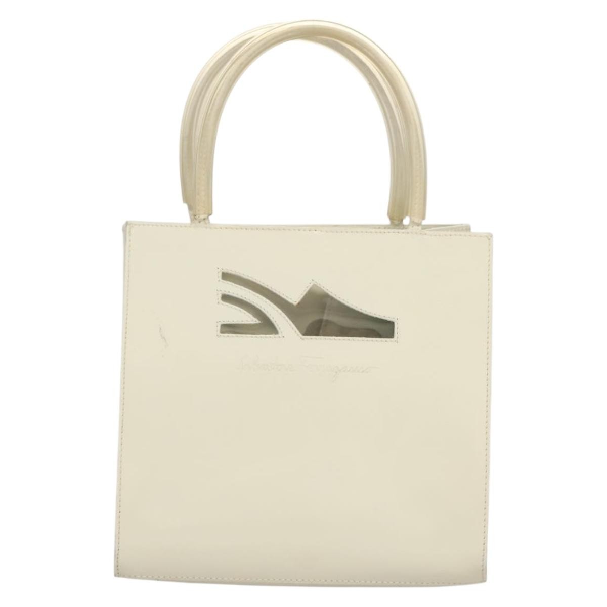 Salvatore Ferragamo Vintage Patent Leather White Patent_Leather Handbag (Pre-Owned)