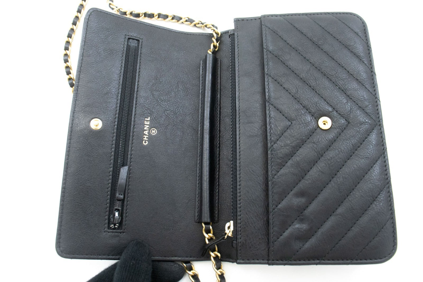 Chanel Wallet On Chain Chevron Caviar Black Calfskin Wallets Accessory (Pre-Owned)