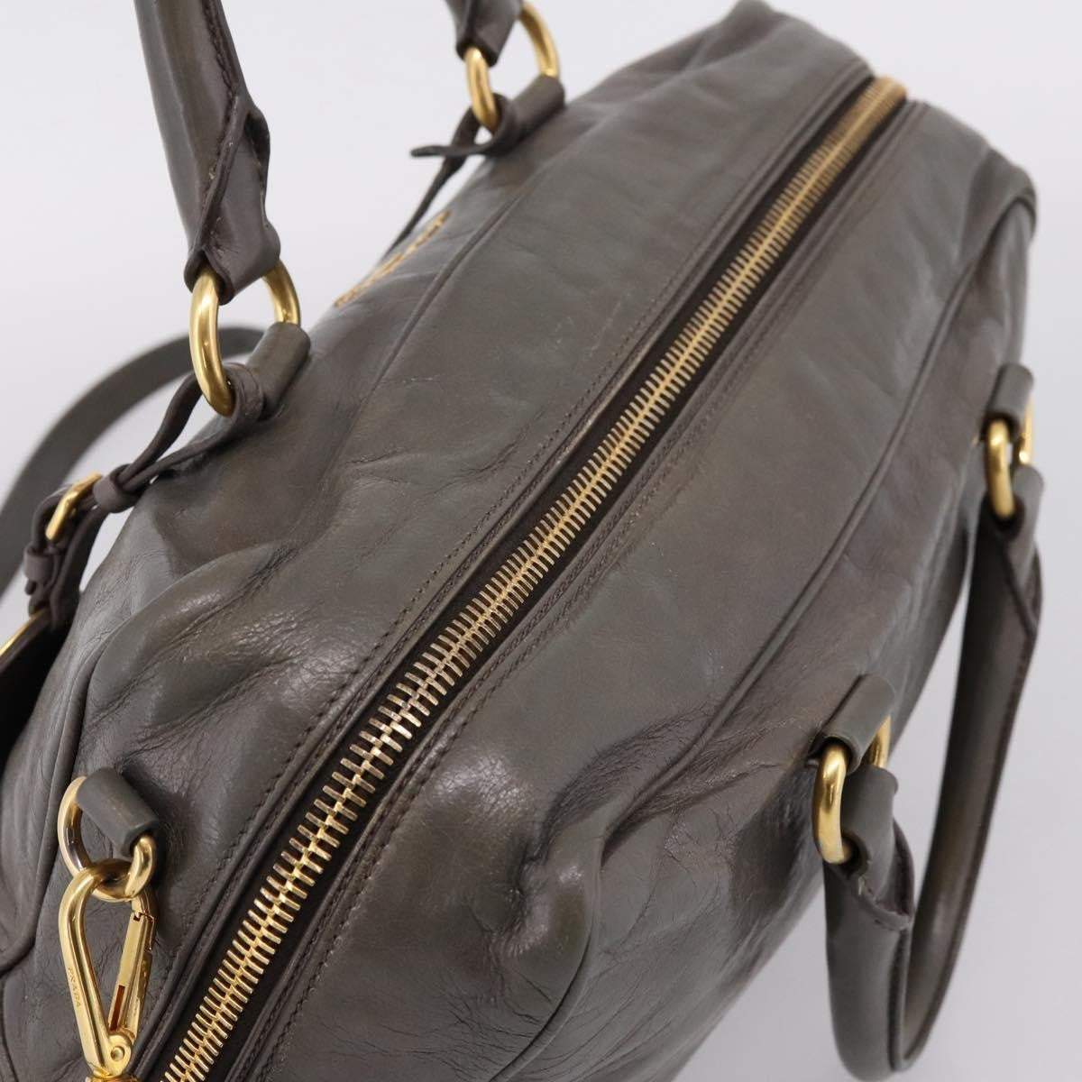 Prada Convertible Bauletto Vitello Shine Gray Leather Handbag (Pre-Owned)