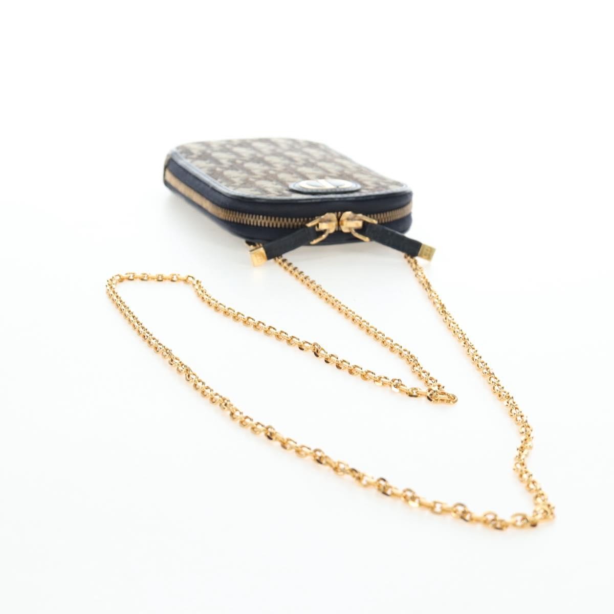 Christian Dior 30 Montaigne Phone Holder On Chain Oblique Canvas Navy Canvas Crossbody Bag Bag (Pre-Owned)